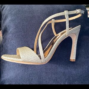 Badgley Mischka “Ebiza” platinum sandals
